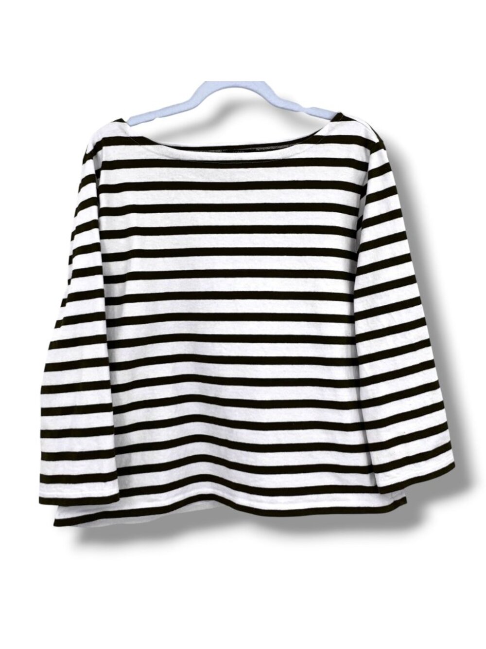 J.Crew Navy Blue White Striped Boatneck Top 100% Cotton Size XL Coastal Casual